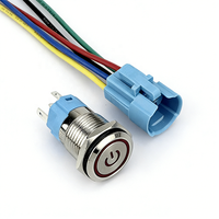 Interrupteur à bouton-poussoir à tête plate en acier inoxydable étanche IP65 16/19/22mm, 1NO, anneau LED, momentané, 12-24V 250V, pour rail de transport