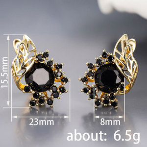 Orecchini a Perno a Forma di Foglia Traforata per Donne, Design Scintillante Nero, Gioielli Eleganti e alla Moda - Product Image 4