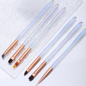 Juego de 6 pinceles iridiscentes para decoración de uñas con mango, pinceles de gel con virola en oro rosa para pintar, delinear y detallar - Product Image 4