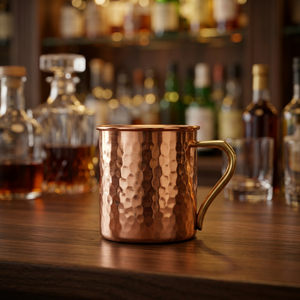 Mug à Moscow Mule portable en cuivre martelé à double paroi de 16 oz avec poignée pour bar à domicile et fêtes - Artisanat indien - Product Image 1