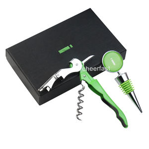 <span class=keywords><strong>Coffret</strong></span> cadeau promotionnel de vin vert, kit d'accessoires à vin personnalisé, ouvre-bouteille et bouchon de bouteille avec boîte noire - Product Image 1