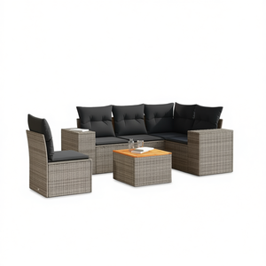 Conjunto de Sofá de Jardín de Ratán Gris, 4 Plazas, Muebles de Exterior Resistentes a la Intemperie, Diseño Contemporáneo - Product Image 1