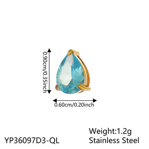 HB0191 kalung besi tahan karat 12 bulan, kalung wanita liontin zirkon tetesan air mata berlapis emas - Product Image 5