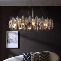 Lustre moderne de luxe en cristal K9, lampe suspendue nordique en verre gris fumé pour chambre à coucher, salon, salle à manger, luminaire décoratif rond