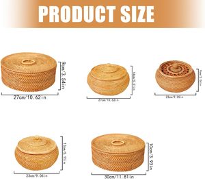 Cesta de Almacenamiento Redonda con Tapa, Tejida a Mano, de Ratán Premium, a Prueba de Polvo y Humedad, para Refrigerios, Bolsitas de Té, Cosméticos, Hogar y Oficina - Product Image 3