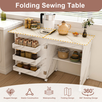 Table à manger pliante, table pour machine à coudre, étagère de rangement de cuisine avec étagères, table à roulettes pour machine à coudre pour appartements