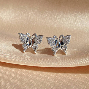 Orecchini a Farfalla in Oro Bianco con Diamanti per Donne, Gioielli in Argento per Uso Quotidiano con Diamanti Naturali Taglio Brillante Rotondo - Product Image 4