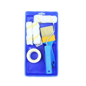 4 "đơn màu Vàng sọc màu xanh nhựa xử lý Con Lăn Sơn bàn chải sơn bàn chải Putty dao giấy thiết lập - Product Image 1