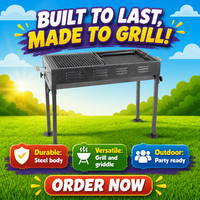 Barbecue au charbon de bois professionnel JSJM, robuste, hauteur réglable 49-65 cm, 30 cm, en acier inoxydable thermolaqué, pour viande et camping