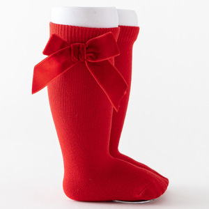 Chaussettes hautes pour bébé fille nouveau-né avec un grand nœud en velours, chaussettes en tricot côtelé chaudes pour l'automne et l'hiver pour les nourrissons et les enfants - Product Image 2