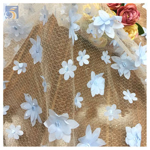 Tela de Encaje de Malla Bordada con Flores Pequeñas en 3D, Color Blanco, para Vestidos de Novia, Ropa Lolita, Tela de Tul Brillante con Purpurina - Product Image 3