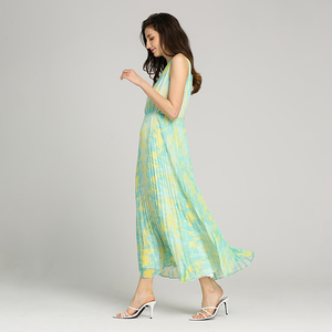 La tendencia de la moda de <span class=keywords><strong>aqua</strong></span> hielo poliéster Impresión digital plisado sin mangas de las mujeres, vestido casual ropa - Product Image 6
