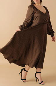 Vestido Largo de Satén con Estampado Digital de Puntos, Manga Larga, Cintura Natural y Antiarrugas, para Oficina o Uso Casual - Product Image 3