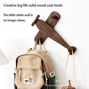 Creative <b>Black</b> Walnut Wood Airplane Shape Wall Mount Coat <b>Hook</b> For Children Room Entryway Storage - Product Image 1