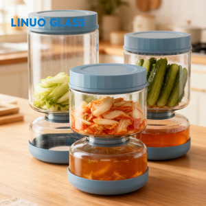 Glass Olive and <strong>Pickle</strong> Strainer <strong>Jar</strong> <strong>Pickle</strong> Container Airtight Food Storage Glass Hourglass <strong>Jar</strong> with Strainer Flip - Product Image 1