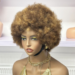 Peluca de Cabello Humano Afro Corto y Rizado, Sin Pegamento, 300% de Densidad, Hecha a Máquina, Sin Encaje, Estilo Fluffy, Lista para Usar, para Mujeres Americanas, Cabello Virgen en Stock - Product Image 4