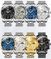 Jam Tangan OLEVS 3639 Quartz Pria Jarum Bercahaya Model Terbaru Tiga Mata Tali Baja Tahan Karat Tahan Air 3ATM Reloj Jam Tangan untuk Pria