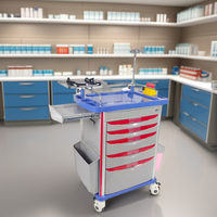 Carrito de Emergencia Médico con Ruedas ABS, Soporte para Poste de Suero y Cilindro de Oxígeno para UCI y Salas de Hospital