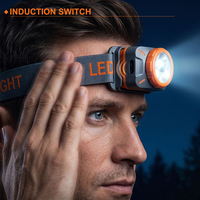 Lampe frontale à détecteur de mouvement, LED blanches, jaunes et rouges, lampe torche avec batterie intégrée, rechargeable par USB, pour mécaniciens et activités de plein air