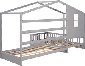 Cadre de <span class=keywords><strong>lit</strong></span> en forme avec toit Maison de <span class=keywords><strong>lit</strong></span> d'angle double pour enfants Cadre de <span class=keywords><strong>lit</strong></span> à plateforme double en bois massif pour <span class=keywords><strong>2</strong></span> <span class=keywords><strong>personnes</strong></span> Taille jumelle <span class=keywords><strong>Gris</strong></span> - Product Image 4