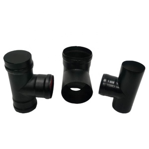 Tuyau de poêle noir de 80 mm, raccord en T à 90 degrés avec bouchon pour poêle à granulés de bois - Product Image 1