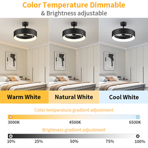 พัดลมเพดานสีดำด้านพร้อมไฟ LED ปรับความสว่างได้ 6 ระดับ 3 อุณหภูมิสี สำหรับห้องนอน - Product Image 4