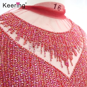 Düğün boncuklu kırmızı Rhinestone aplike tam vücut tasarım korse yama WDP-173 - Product Image 5