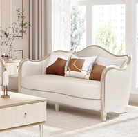 Canapé de luxe français en bois massif sculpté à la main, ensemble combiné 1+2+3, cuir blanc, style antique, pour salon