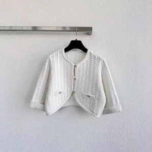 Women's <b>Knitted</b> <b>Cardigan</b> Long Sleeve Loose Fit <b>White</b> Black Geometric Pattern Cotton Blend Sweater Smlxl Casual Style - Product Image 4