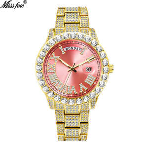 Montre à quartz tendance Hip Hop, double mouvement, grand cadran rond, diamant Moissanite, étanche, calendrier, pour femmes et hommes - Product Image 2