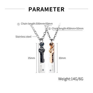 Valentinsgeschenke Edelstahl-Schmuck für Paare: Gravierter Herz-Barren-Anhänger mit Schloss und Schlüssel für Liebende – Halskette - Product Image 6