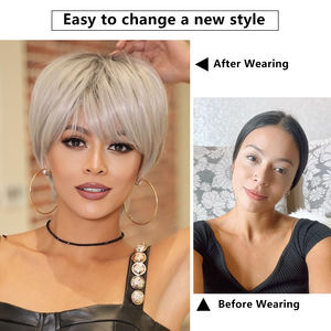 Pelucas grises Pixie para mujeres, peluca de corte Pixie rubio <span class=keywords><strong>ceniza</strong></span> para mujeres blancas, peluca de <span class=keywords><strong>pelo</strong></span> <span class=keywords><strong>corto</strong></span> <span class=keywords><strong>gris</strong></span> degradado sintético en capas, aspecto Natural - Product Image 5