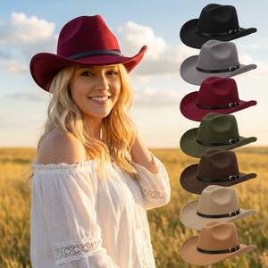 Nuevo <span class=keywords><strong>Sombrero</strong></span> Vaquero Clásico de Fieltro Neutral para <span class=keywords><strong>Mujer</strong></span>, <span class=keywords><strong>Sombrero</strong></span> Occidental Vintage, Fedora Casual de Moda Diaria, Gorra para Exteriores con Protección Solar - Product Image 1