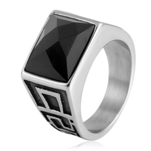 European American Style <b>Titanium</b> Steel <b>Black</b> Gemstone <b>Ring</b> Geometric Design Women's Punk Fashion Jewelry Gift 2709 - Product Image 5