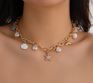 Đại Dương Gió Đuôi Cá Vòng Cổ Với Giả Ngọc Trai Tua Hợp Thời Trang Sao Biển Vỏ Mặt Dây Chuyền Trên Hợp Kim Cho Các Bên Và Bãi Biển Mặc - Product Image 2