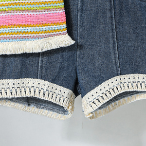 Conjunto de Ropa de Verano de Dos Piezas para Niñas de 4 a 7 Años, Estilo Casual, Shorts de Spandex/Poliéster, Top a Rayas sin Mangas, Uso Diario - Product Image 6