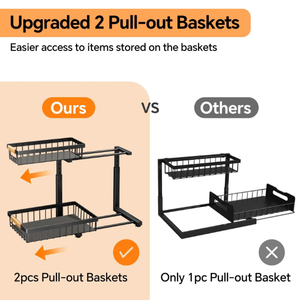 Organizer bawah wastafel yang dapat diatur-lebar dapat diperluas dari 10.<span class=keywords><strong>2</strong></span> inci hingga 14,<span class=keywords><strong>2</strong></span> inci, kereta bergulir <span class=keywords><strong>2</strong></span> tingkat untuk Dapur/kamar mandi, memegang botol berat - Product Image 5