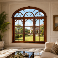 Ventana de Aluminio Arqueada de Lujo Personalizada, Revestida de Madera, Doble Acristalamiento, Decorativa, para Villa, Hotel, Residencial, Ventana Abatible de Bajo Consumo