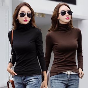 Women's High Neck Long Sleeve Turtleneck Top Solid Color Soft Knit Wear For Autumn Winter Warm Inner Shirt - Product Image 1