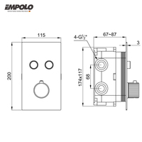 Robinet thermostatique encastré en laiton avec deux ou trois fonctions de contrôle, mitigeur de douche thermostatique