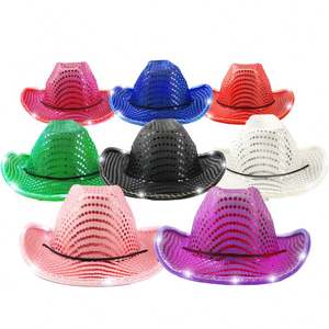 Sombrero Vaquero Personalizado Unisex con Luces LED Rosas, Sombrero de Fiesta Occidental Blanco para Hombre y Mujer, Venta al Por Mayor - Product Image 1