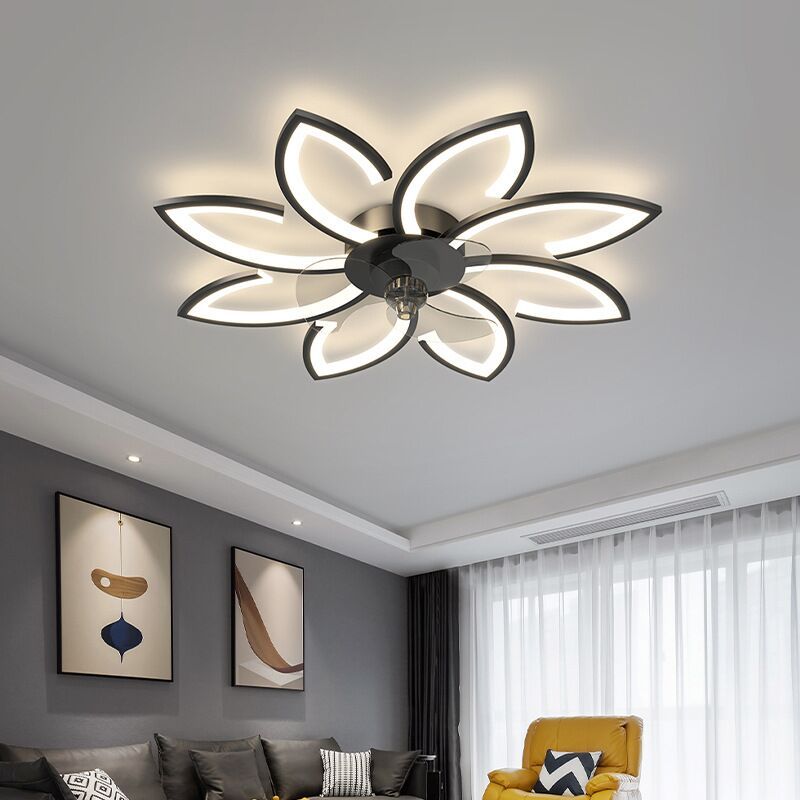 Factory Recommended Decorative Lighting Petal Ceiling Fan Lamp Led Light with Fan Modern Household Living Room 80 Remote Control