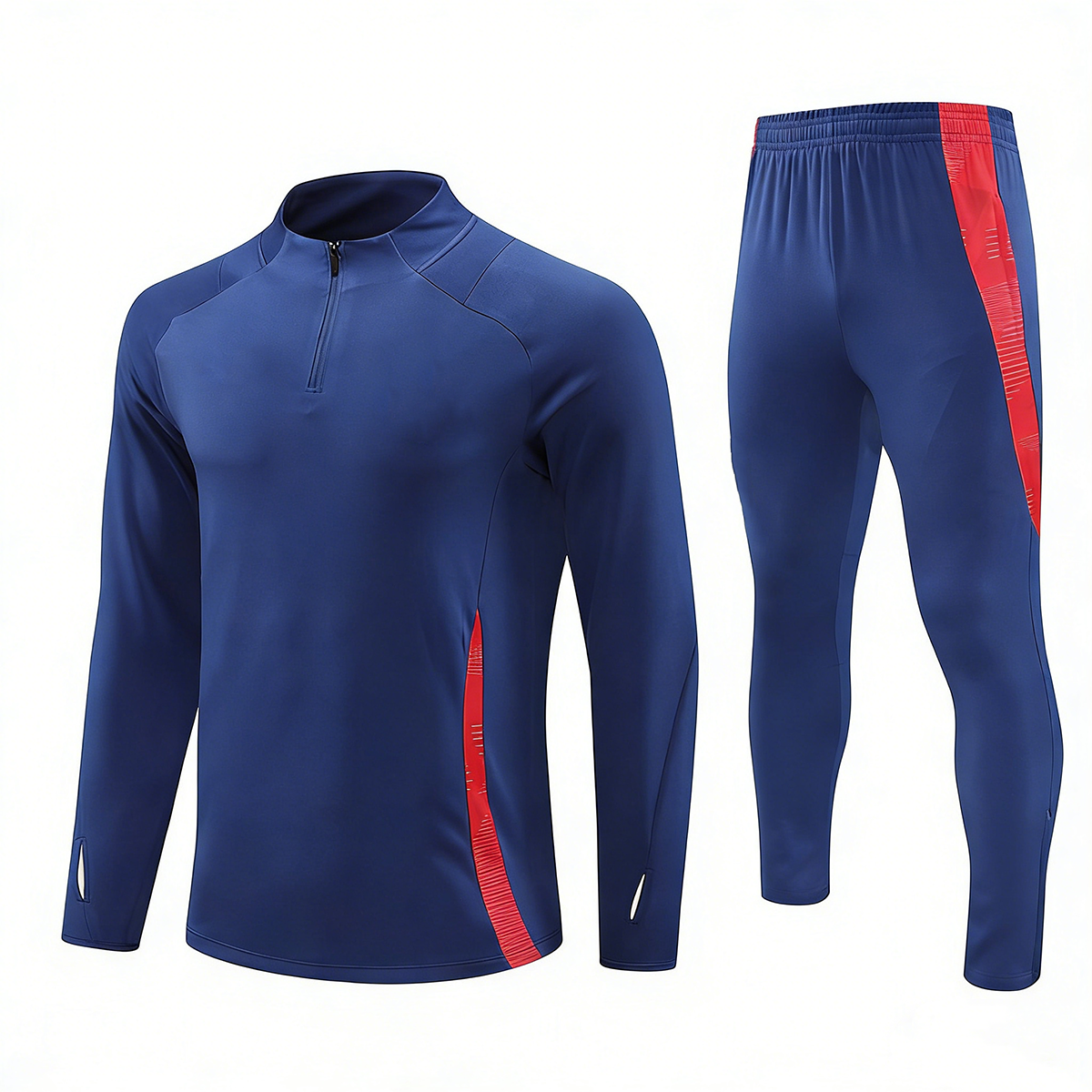 Completo da allenamento per calcio a maniche lunghe blu stile spagnolo