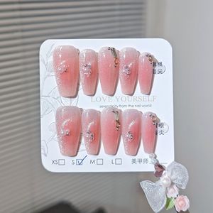<span class=keywords><strong>Uñas</strong></span> Postizas Acrílicas Reutilizables con Degradado Rosa Ojo de Gato, Detalles de Perlas y Cristales, para Estilo Minimalista y Nupcial, Venta al Por Mayor - Product Image 3