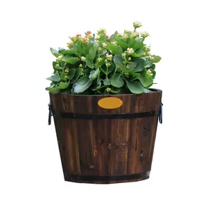 Wood Flower Pot And Bucket Shape And Medium Size And Planters Garden And Balcony Use Pot For Water Safe