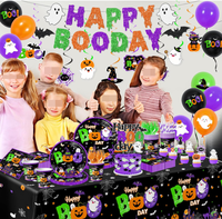 Joyeuses Fêtes d'Halloween : Assiettes, Gobelets, Serviettes, Nappe, Drapeau, Décorations de Gâteau, Ballons et Autres Fournitures à Thème Sorcière, Chauve-souris, Fantôme, Citrouille, Araignée