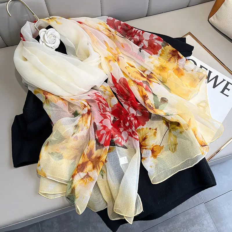 2022 türük sıcak satış yeni yaz timsah buruşuk eşarp şal moda bahar sonbahar zarif çiçek ipek eşarplar