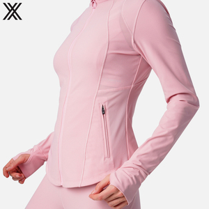 Vêtements de Sport en gros Fermeture Éclair Femmes Gym Porter Nouveau Style Coupe <span class=keywords><strong>Slim</strong></span> Rose Vestes De Yoga avec Trou Pour Le Pouce - Product Image 5
