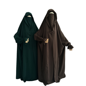 Vestido Islámico de una Pieza con Botones Delanteros y Cordón en el Cuello, Ropa Musulmana para Mujer, Ramadán, Eid, Oración, con Capucha, Ligero y Modesto - Product Image 1