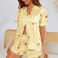 Ensemble de pyjama en satin de luxe pour femme, vêtements de nuit décontractés et lisses en soie glacée, tenue d'intérieur à manches courtes pour femme, collection Noël